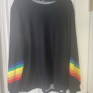 Long sleeve black shirt with rainbow detail on sleeves